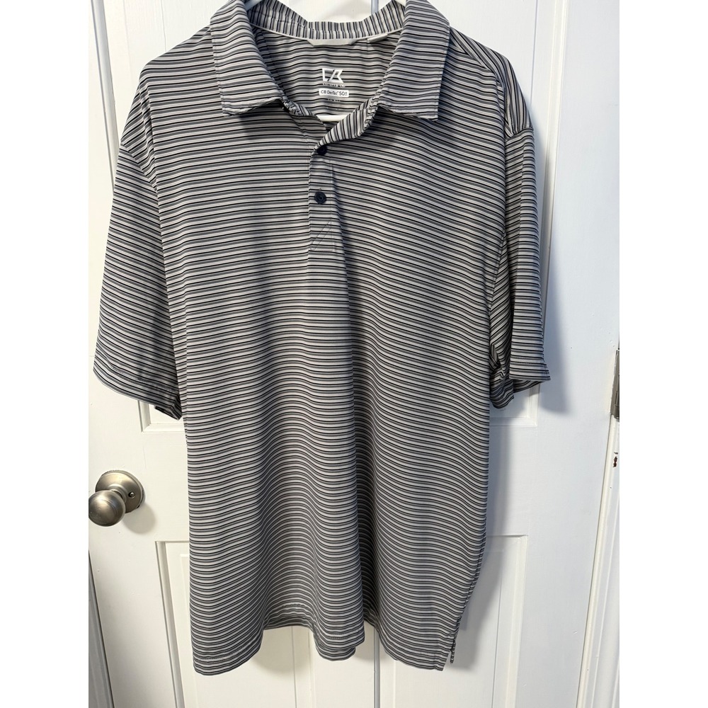 Cutter & Buck Polo Mens XL Grey Striped DryTec UPF 50+